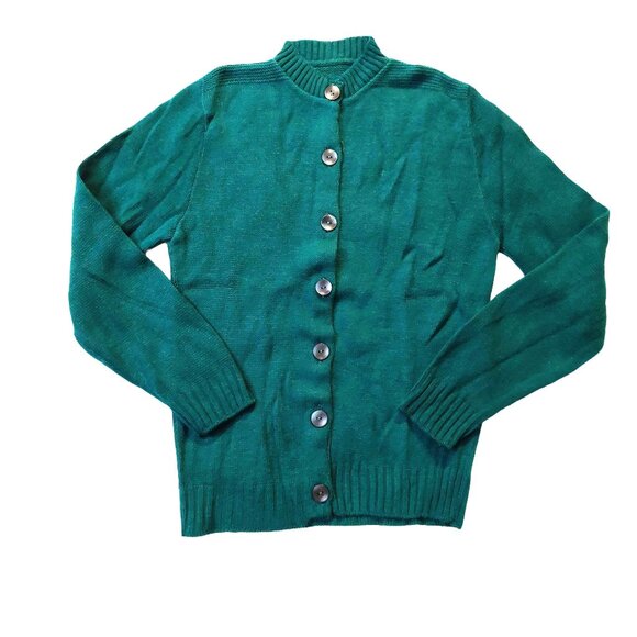 Vintage 1940s -1950s Forest Green Long Sleeve Cardigan Sweater - Picture 3 of 6